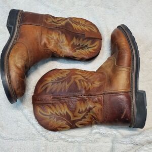 Justin Tan Leather Cowboy Stitched Pull On Simple Basic Western Boots Men 10 EE